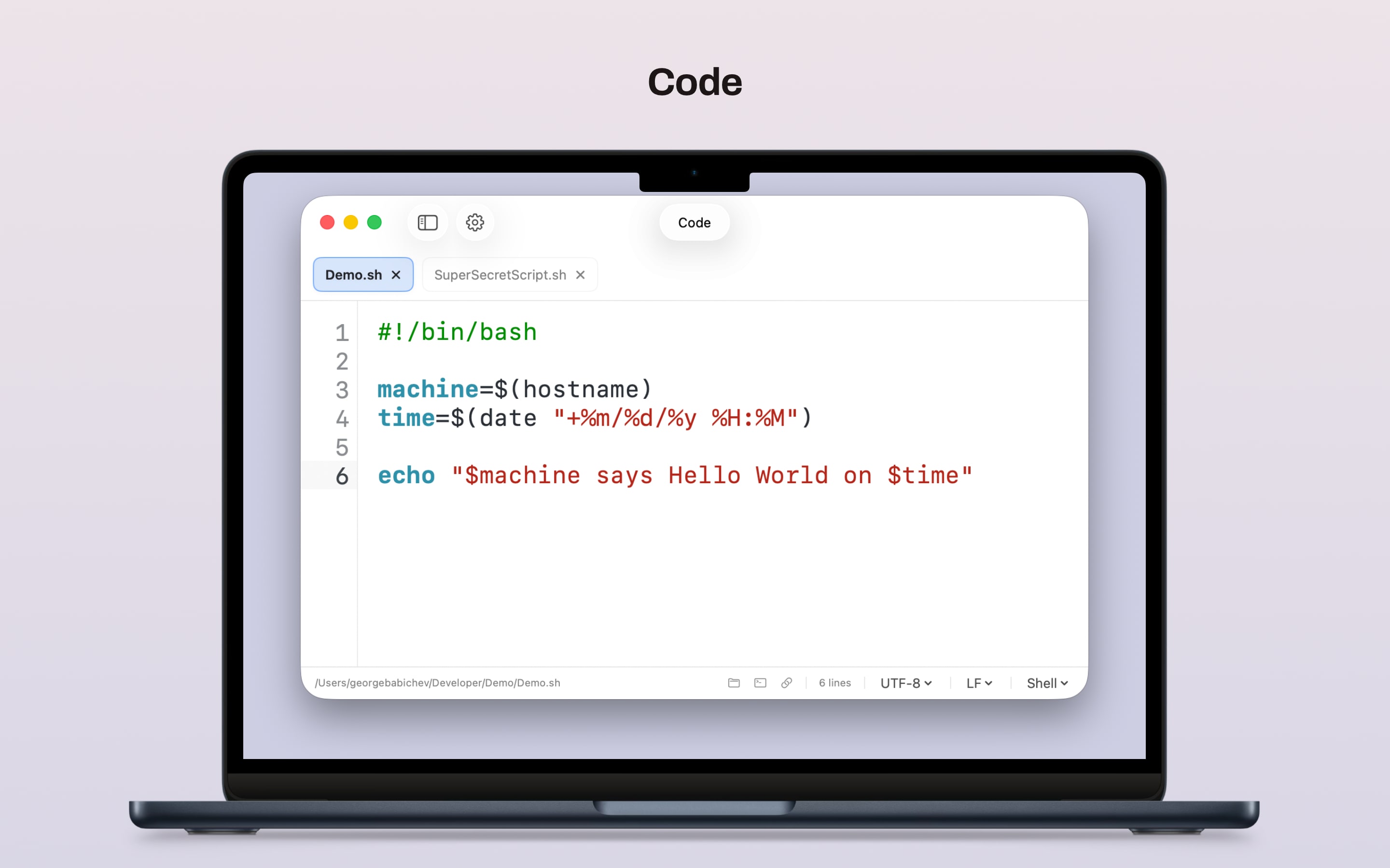 Code editor showing a script open in the app