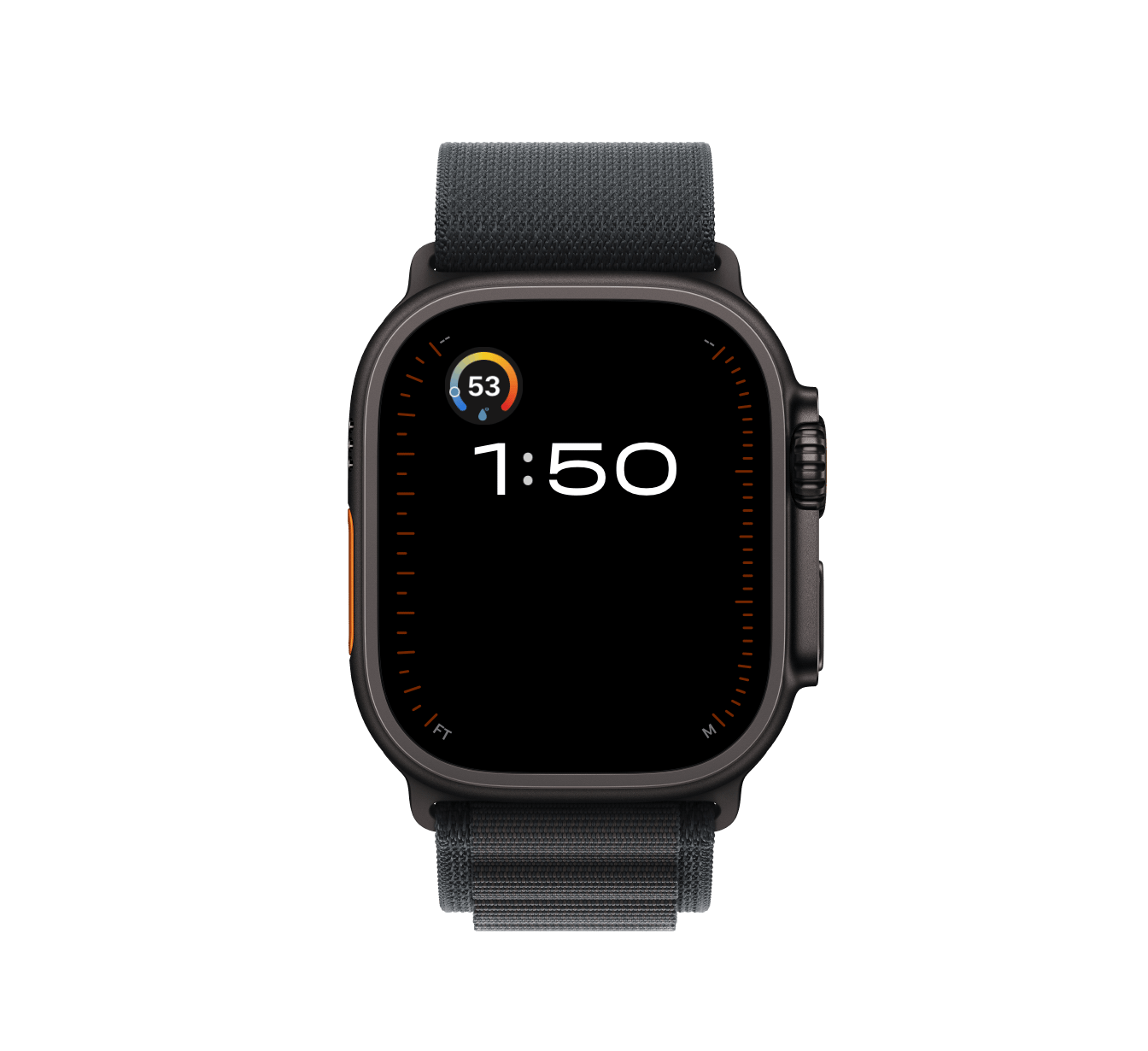 JustDew Apple Watch face complication showing dew point with a color gauge