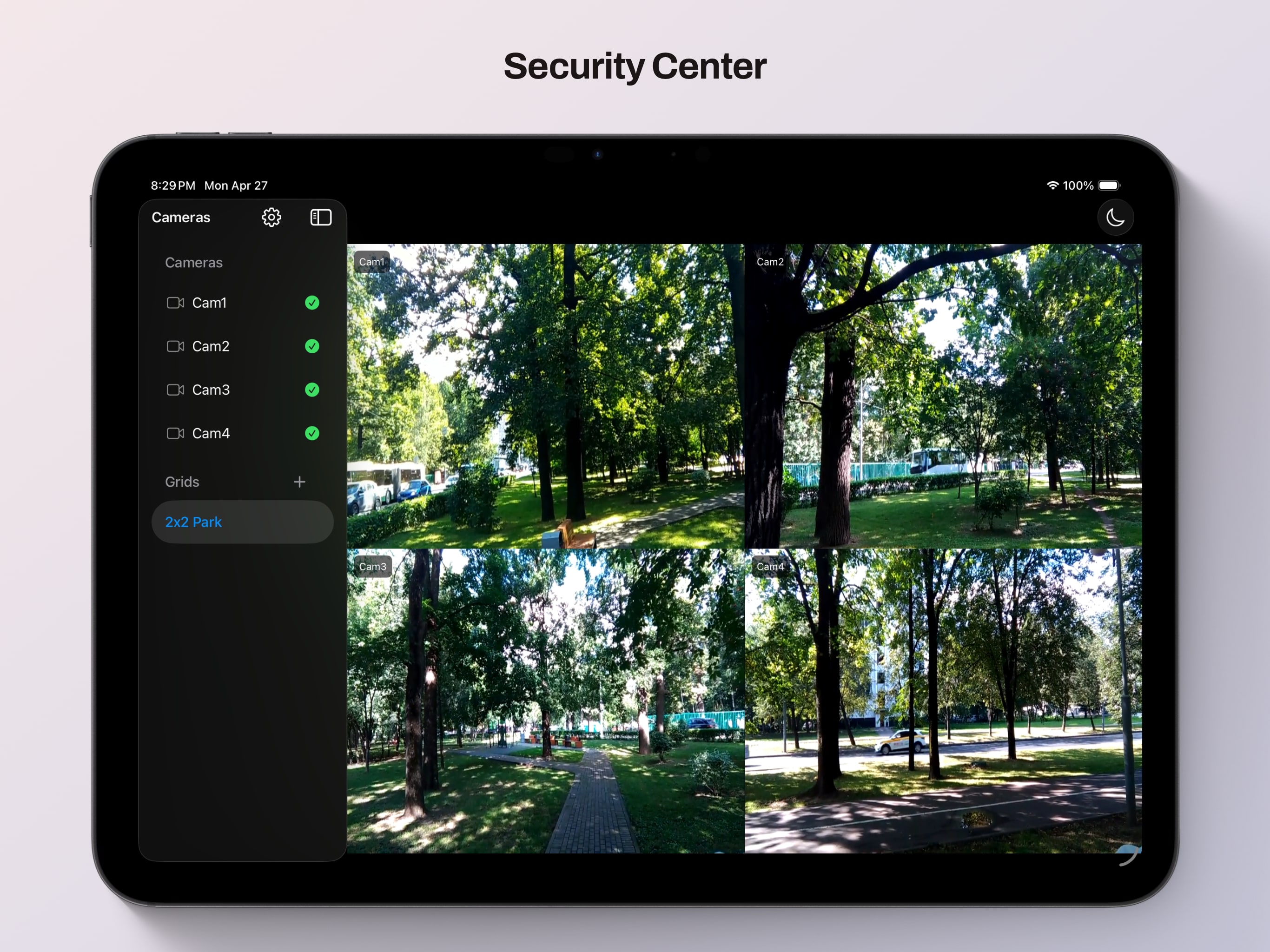 Security Center running on iPad