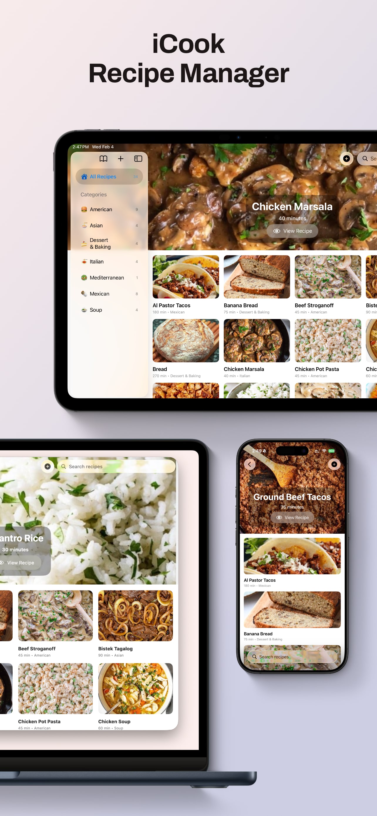 Combined preview of iCook across Apple devices