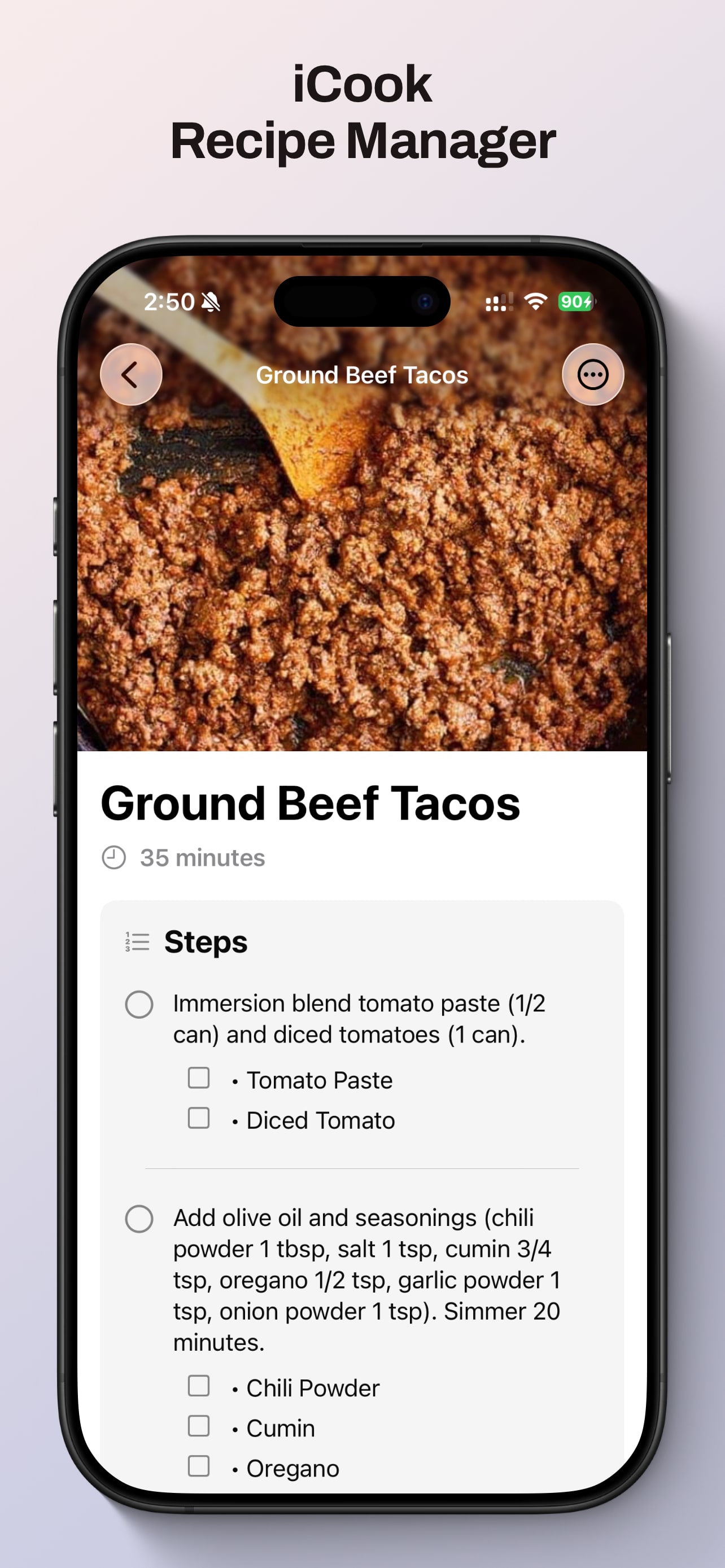 iCook on iPhone showing recipe browsing