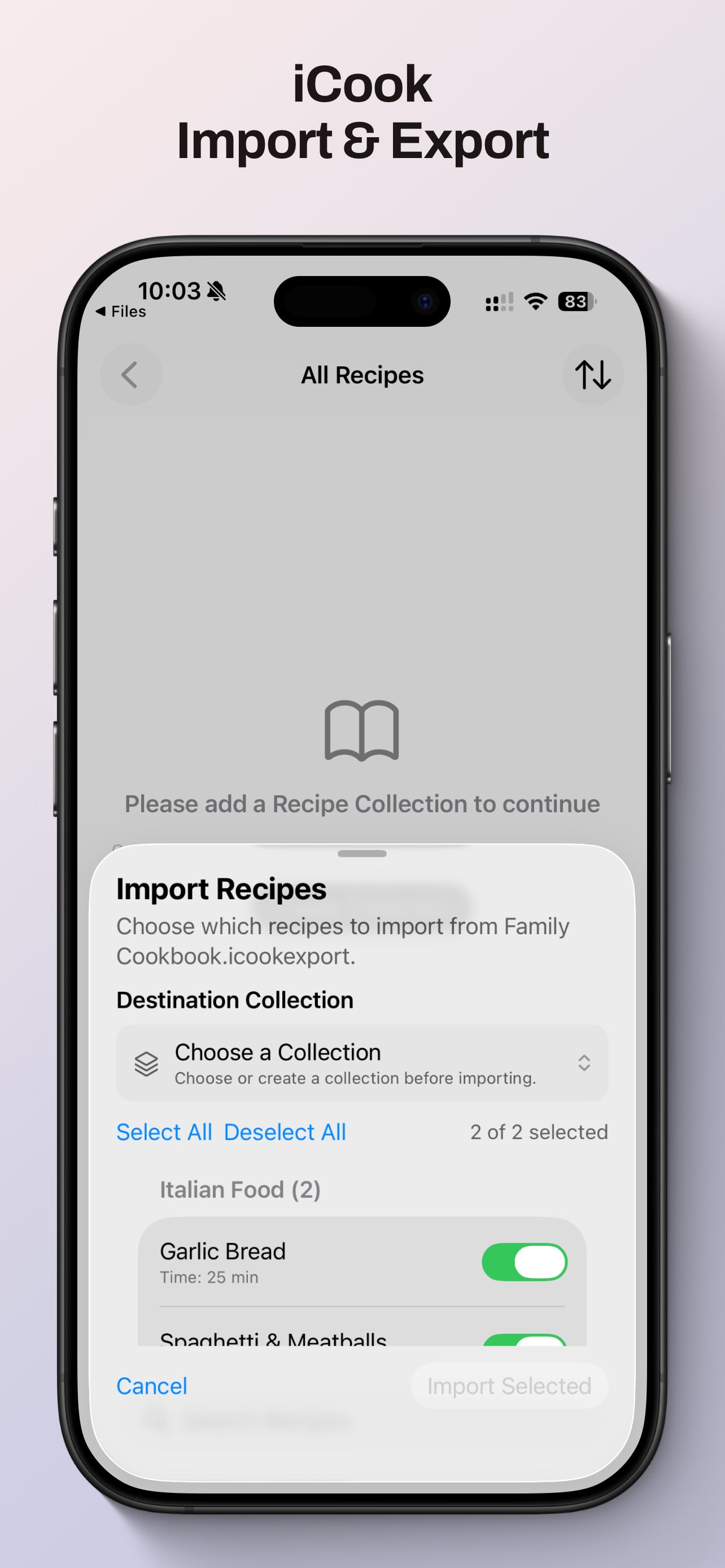 Preview an import in iCook
