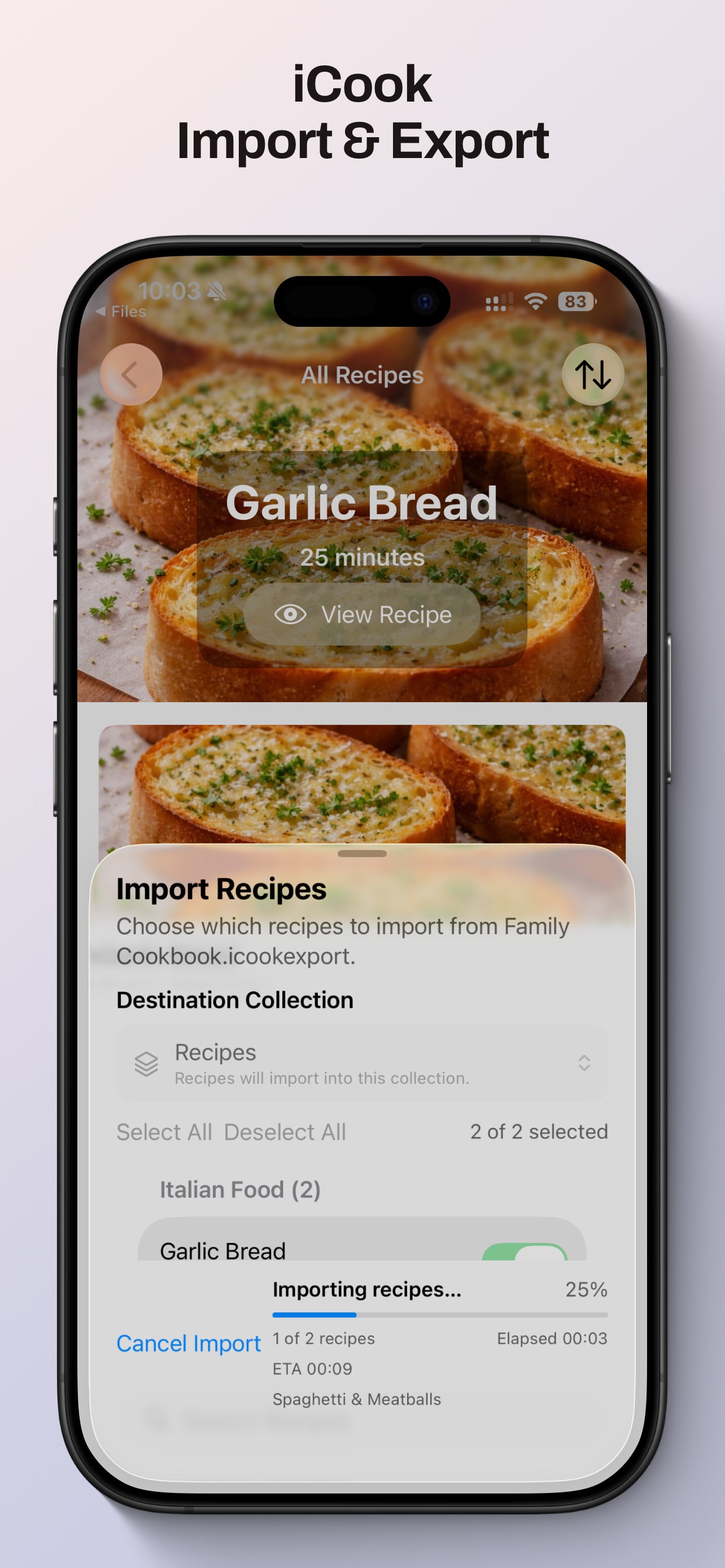 Import recipes into a collection in iCook