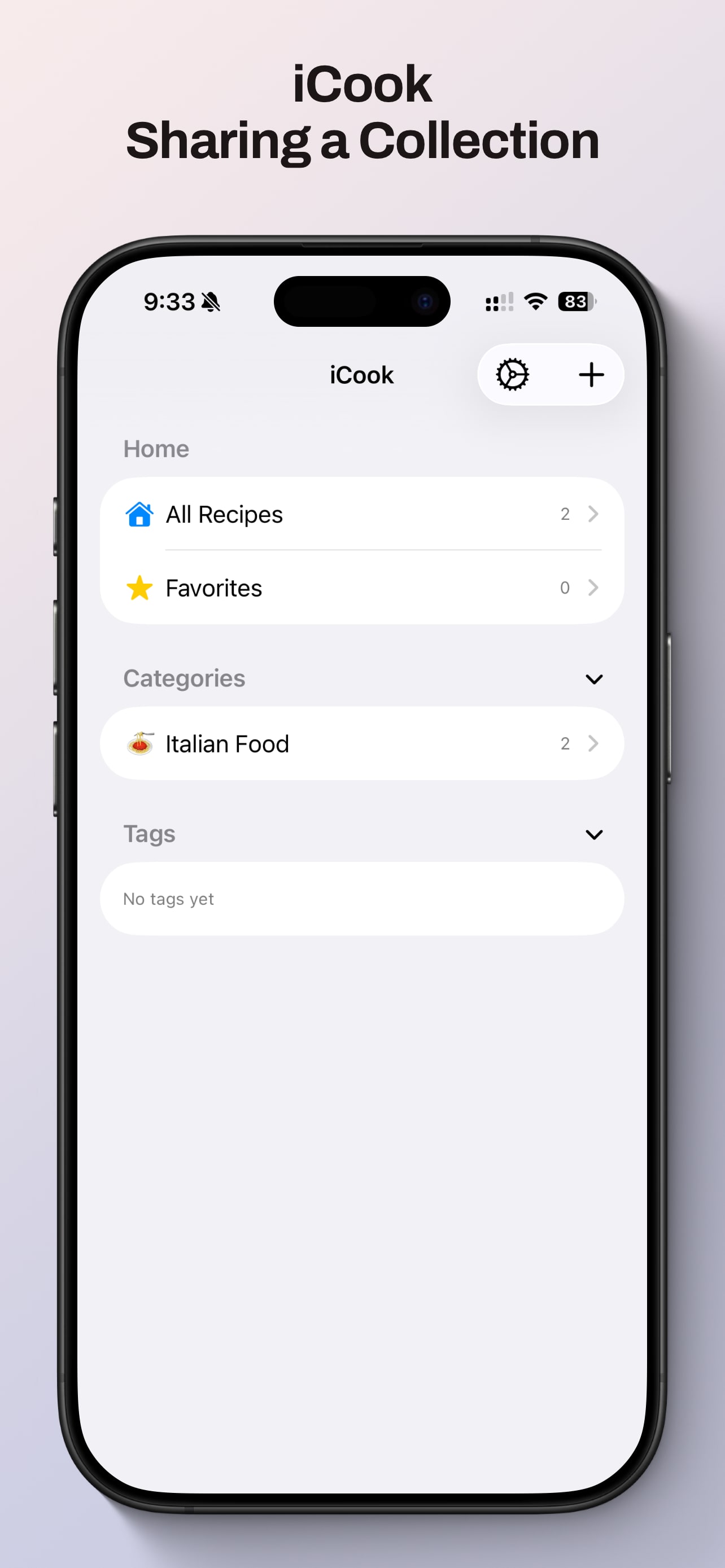 Open the share flow for a collection in iCook