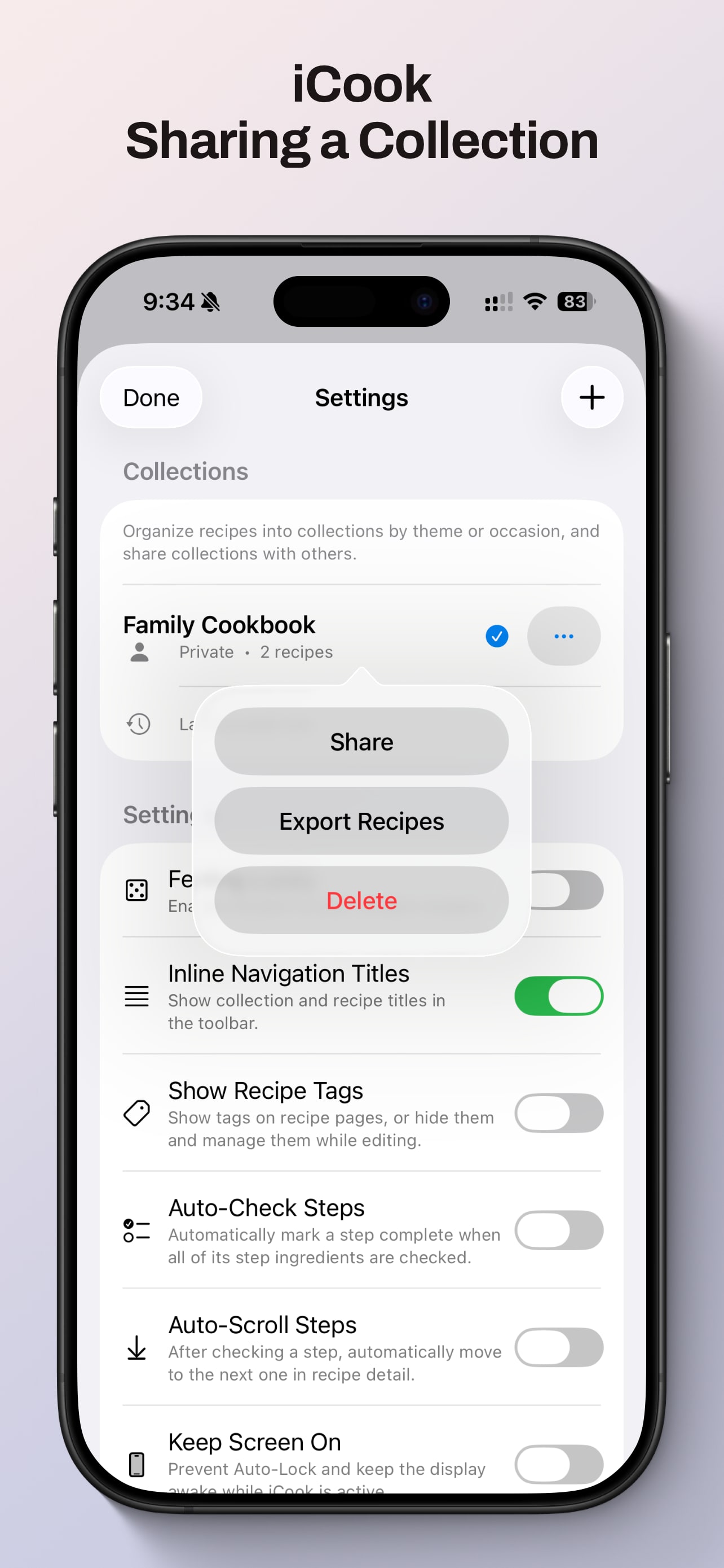 Send a shared collection invitation in iCook